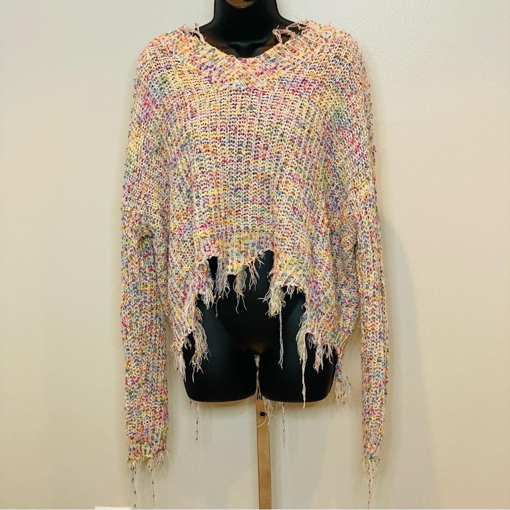 Polly & Esther Pastel Knit Distressed Sweater